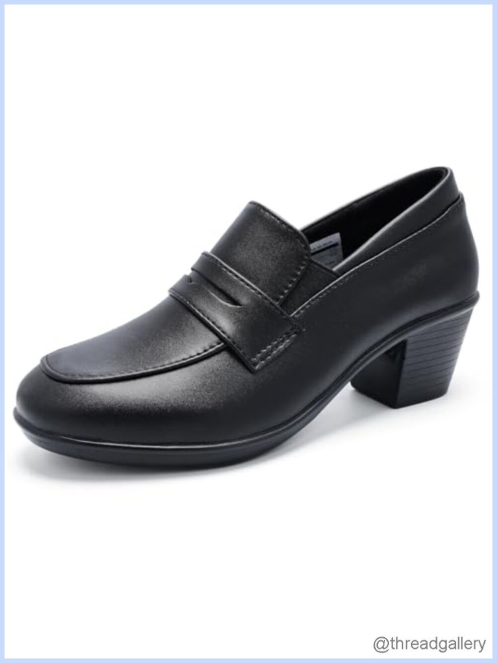 Leather Slip-On Loafers Chunky Block Low Heel Work Office Pumps